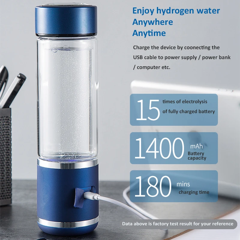 Portable 300ml high dissolved hydrogen up to 1800ppb no ozone SPE/PEM Hydrogen Generator Water Bottle |