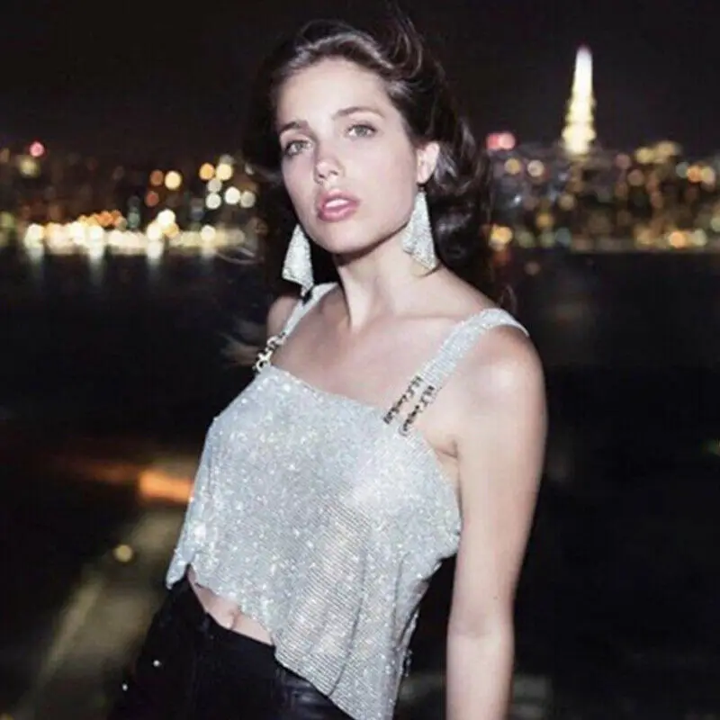 

Sexy Women Summer Sleeveless Sequin Crop Top Fashion Women Club Tank Top