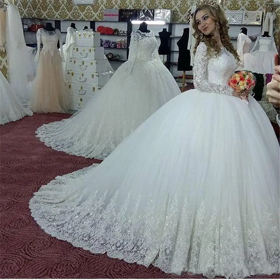 

Vintage Long Sleeves Arabic High Neck Wedding Dresses with Appliques Beaded Long Bridal Ball Gown Wedding Dresses Vestidos de