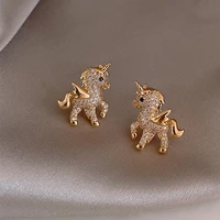 cute unicorns stud earrings for women fashion animal horse korean earrings luxury gold color jewelry accessories gifts for girls