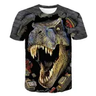 Детская футболка с динозавром для мальчиков, летняя детская одежда, дышащие топы с коротким рукавом и 3D принтом из мультфильма, футболки, одежда с животными