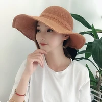 new knitted visor hat summer straw bow folding beach large brim empty top sunshade broad outing fashion adjust thin sun hats