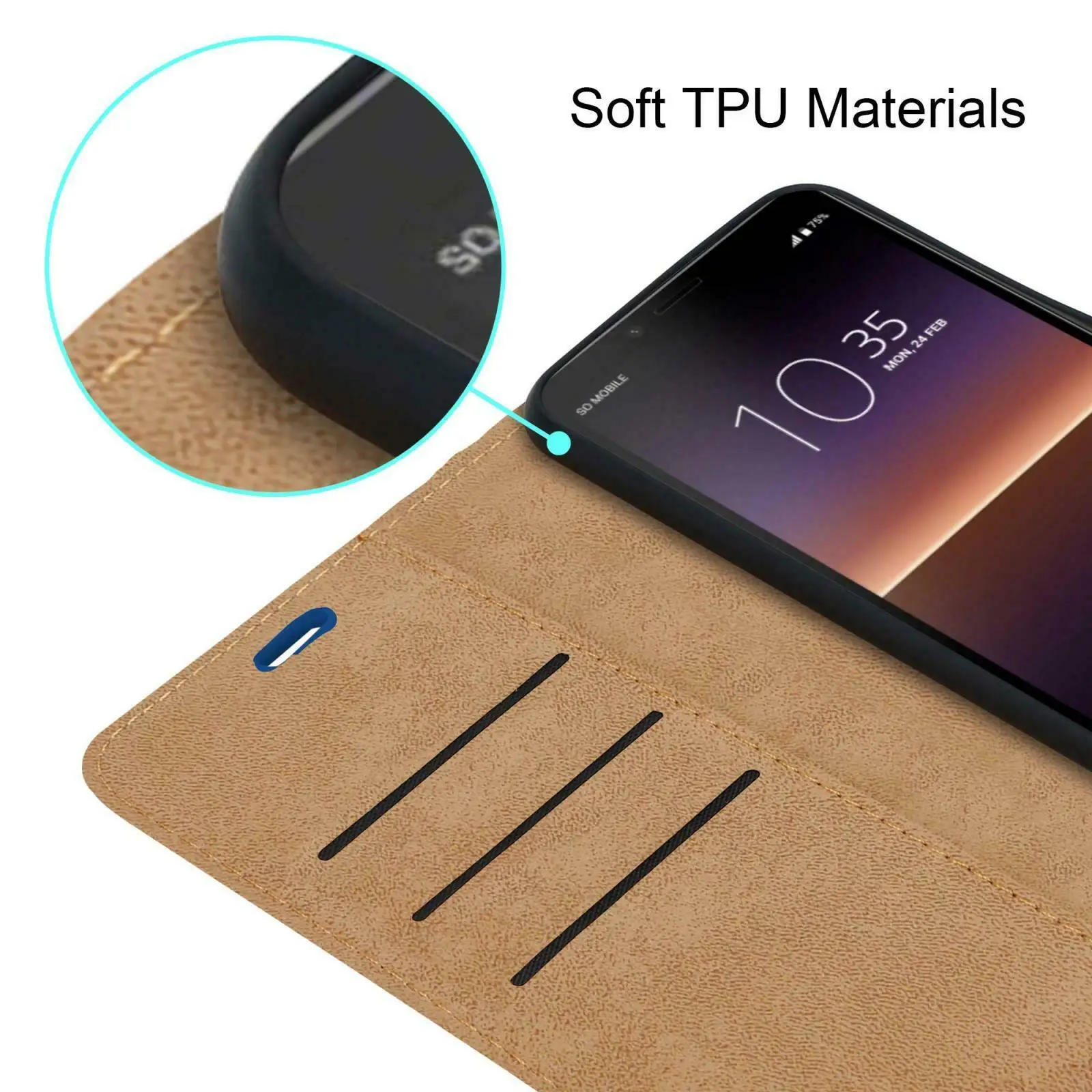 Funda magn&eacute;tica de cuero para tel&eacute;fono Sony Xperia 5, carcasa de tel&eacute;fono con soporte y vidrio templado-2