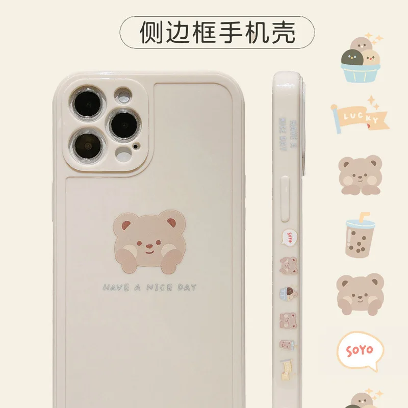 

Side Bear Cute Case For iphone 11 12 Pro X XR XS Max 8 7 6 Plus For Girls