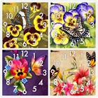Алмазная живопись, вышивка крестиком с часами, мозаика 5D сделай сам, квадратнаякруглая Цветочная бабочка, 3d вышивка, подарок HK510