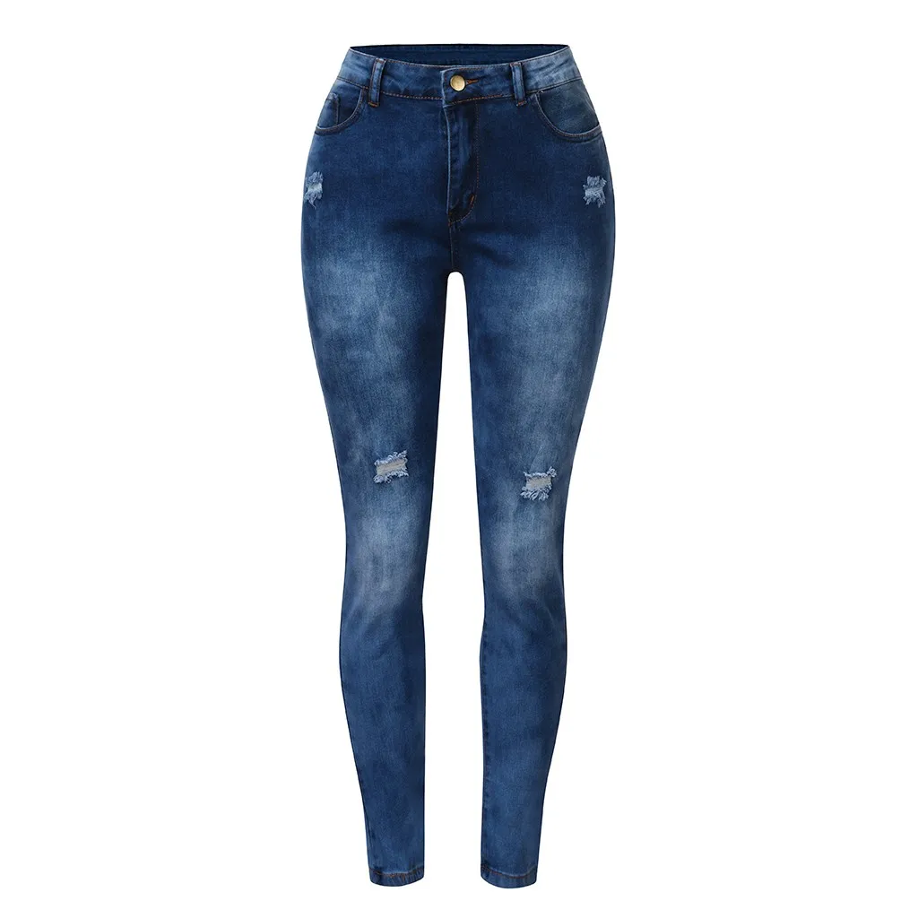 Женские джинсы с завышенной талией облегающие эластичные имитацией карманов и