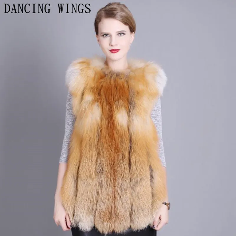 Women Luxury Full Pelt Genuine Red Fox Fur Vest Coat Short Sleeveless Female Winter Fur Overcoat enlarge