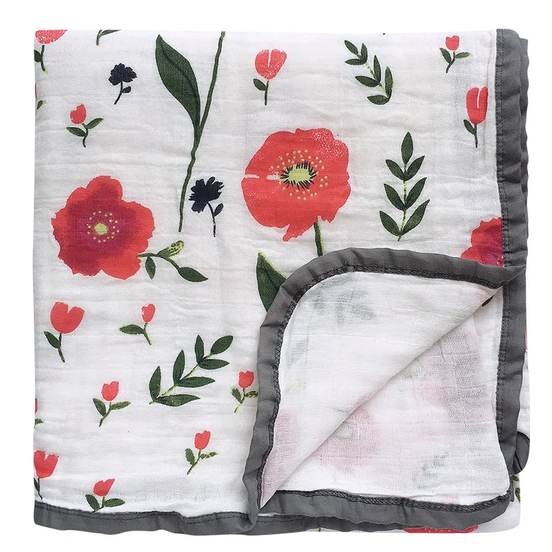 red Flower 2 слоя детское Одеяло s пеленки для новорожденных Обёрточная бумага утолщаются хлопок муслин Пеленальное Одеяло для новорожденных Детский Пеленальный постельные принадлежности получения Одеяло - Цвет: red Flower