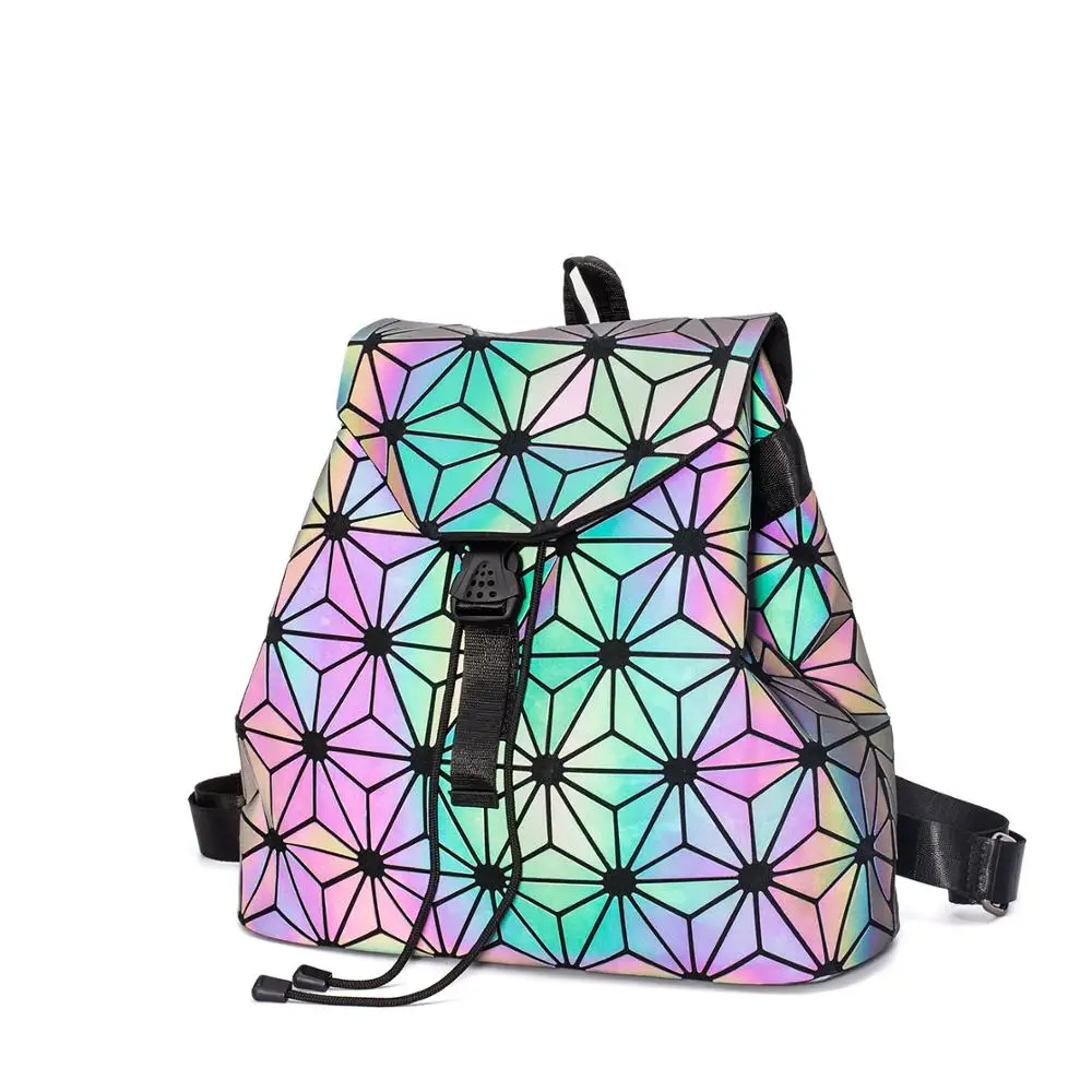 

Women Laser Luminous Backpack School Hologram Geometric Fold Student School Bags For Teenage Girls
