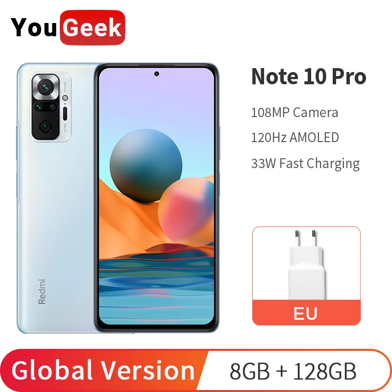 Смартфон Xiaomi Redmi Note 10 Pro 8 ГБ ОЗУ 128 Гб ПЗУ 120 Гц AMOLED экран 6 67 дюйма камера 732 МП Snapdragon G