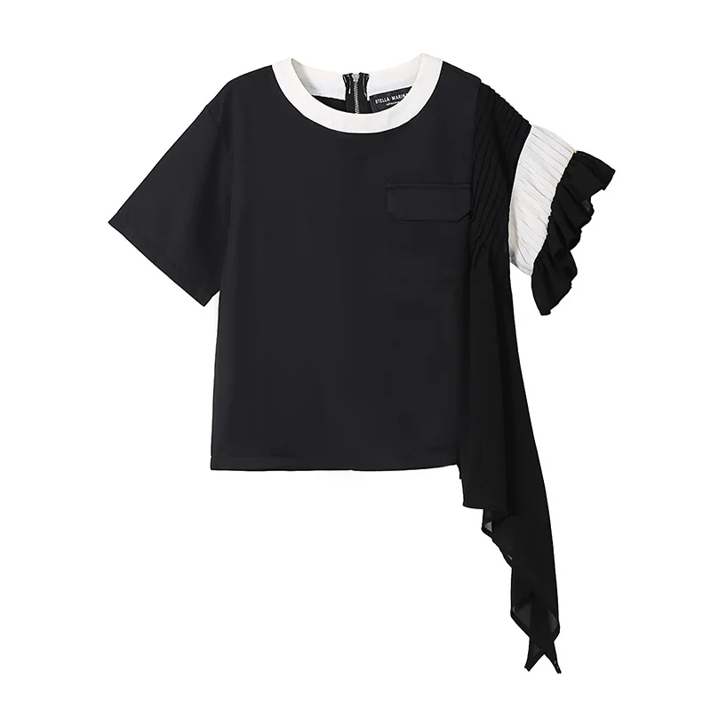 Z-ZOUX женская футболка с коротким рукавом для женщин оборками нерегулярная модная