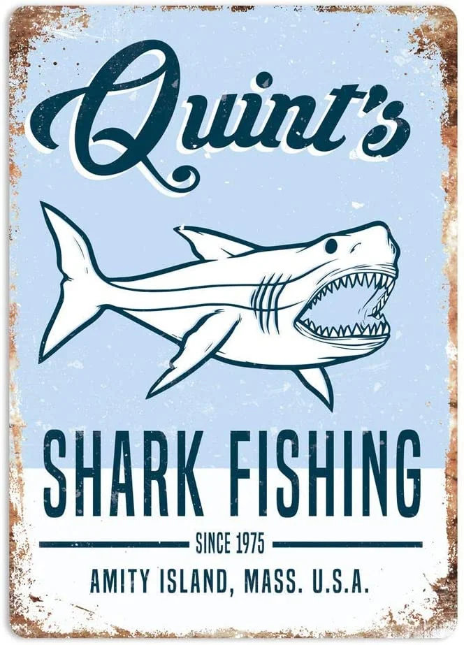 

Жестяной плакат Quint's Shark Fishing, металлический плакат, пляжный фермерский бар, таверна, украшение для стен металлическая пластина с винтажным р...