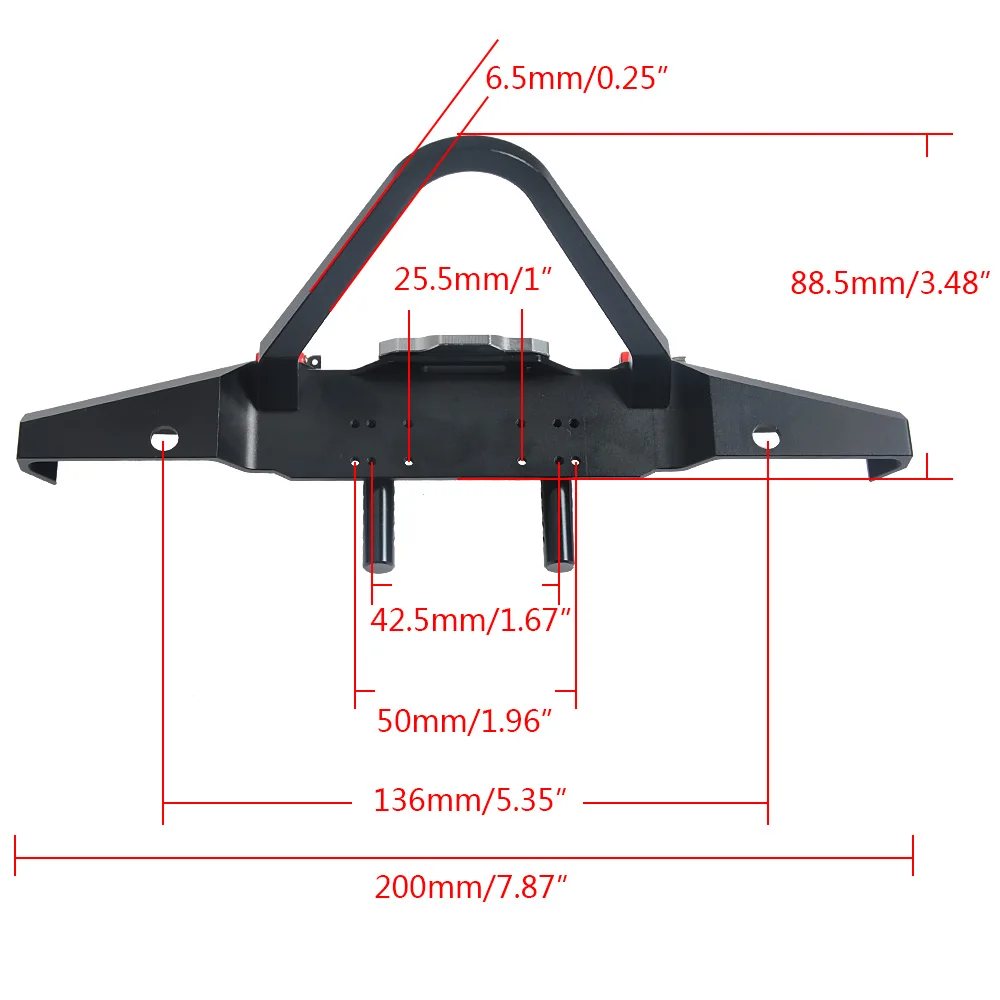 

AXSPEED Metal Black Anti Collision Front Bumper with Led Light & Tow Hook for TRX-4 1/10 RC Crawler Car Upgrade Parts