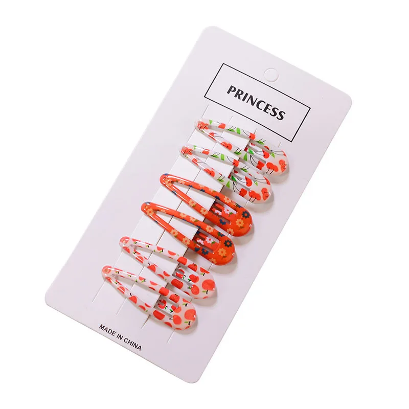 6Pcs/Set Korean Cute Print Flower Cherry Snap Hair Clips Metal Hairpins Barrettes for Women Girls Natural Clip Ins | Красота и