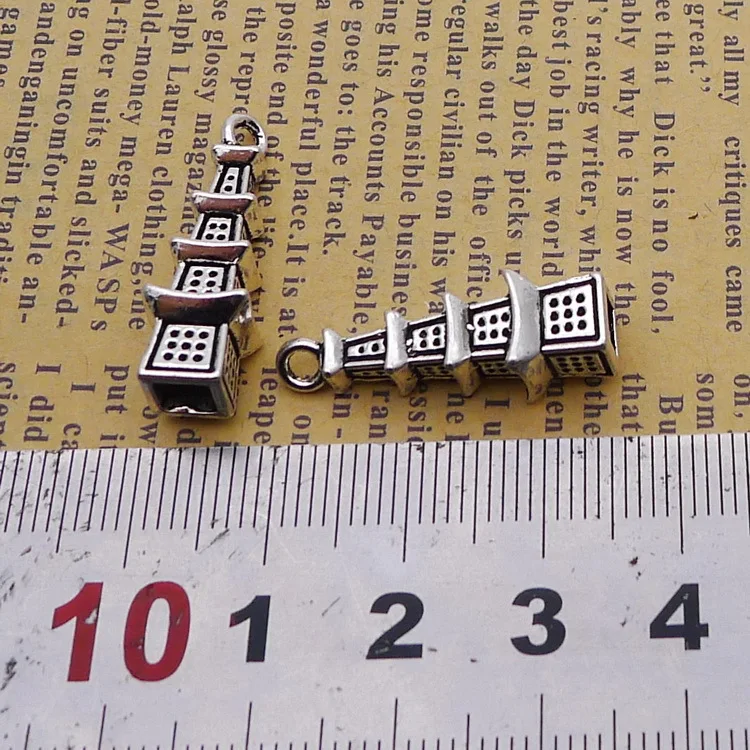 

XO3528z 8*26mm Iron2.2G Alloy Tower antique charm Pendant Ornament for jewerly making DIY Accessories 50pcs/Bag