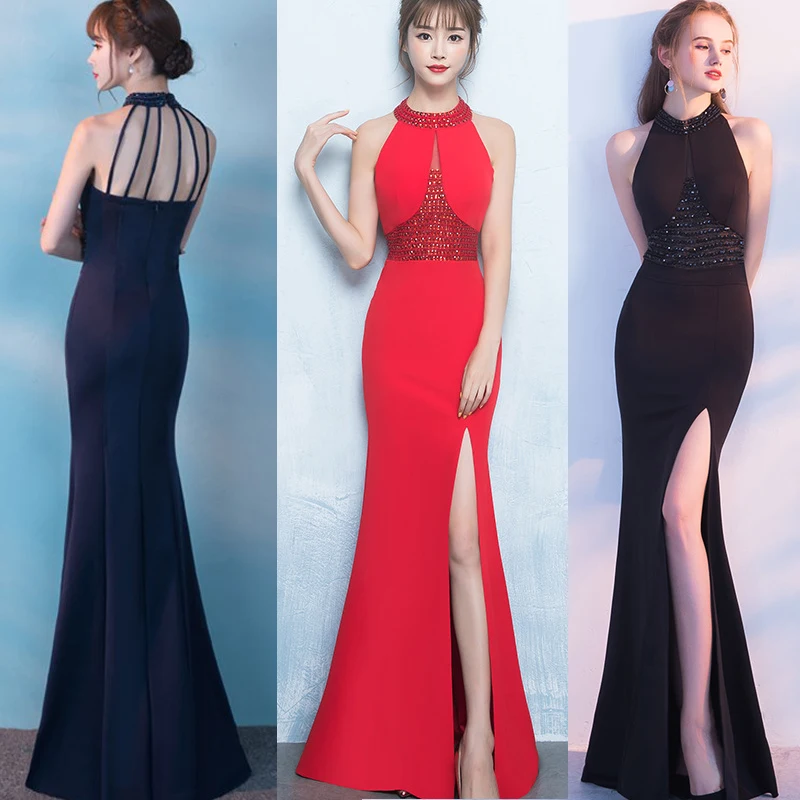 Красное черное официальное вечернее платье красное женское сексуальное раскол