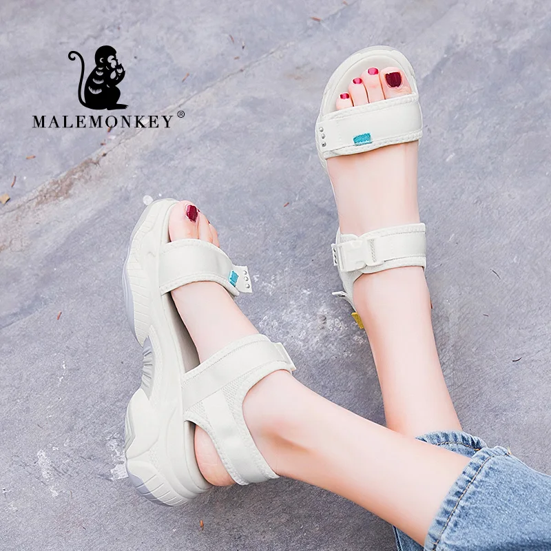 

MALEMONKEY Platform Sandals Woman Wedge High Heels Shoes 2020 Summer Casual Soft Bottom apatos Mujer Women Sandals 023095