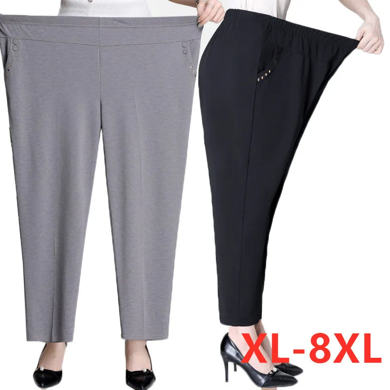 New Extra large size Straight Pants Trousers Middle-aged Women Summer Thin Loose Trousers Mother Elastic Waist Casual Pants 8XL