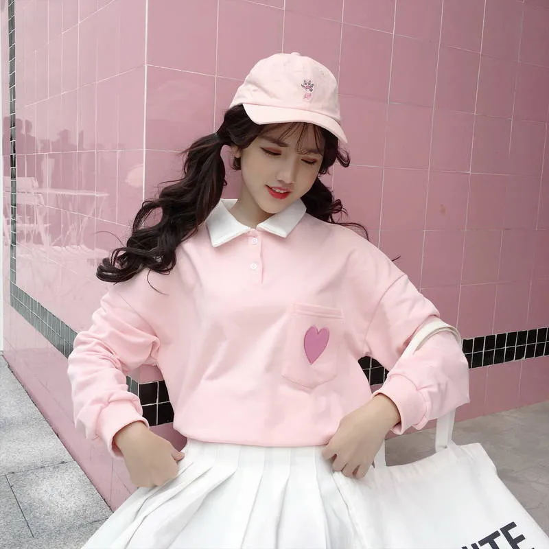 Весенние женские толстовки с капюшоном с длинным рукавом Kawaii Boyfriend style, осенняя уличная Толстовка Харадзюку с милым принтом сердца, Женская толстовка