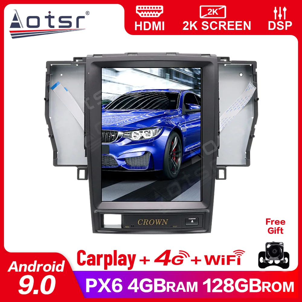 4 + 128 Гб экран Тесла для 2005 2006 2007 2008 2009 Toyota Crown Android 9 Автомобильный мультимедийный