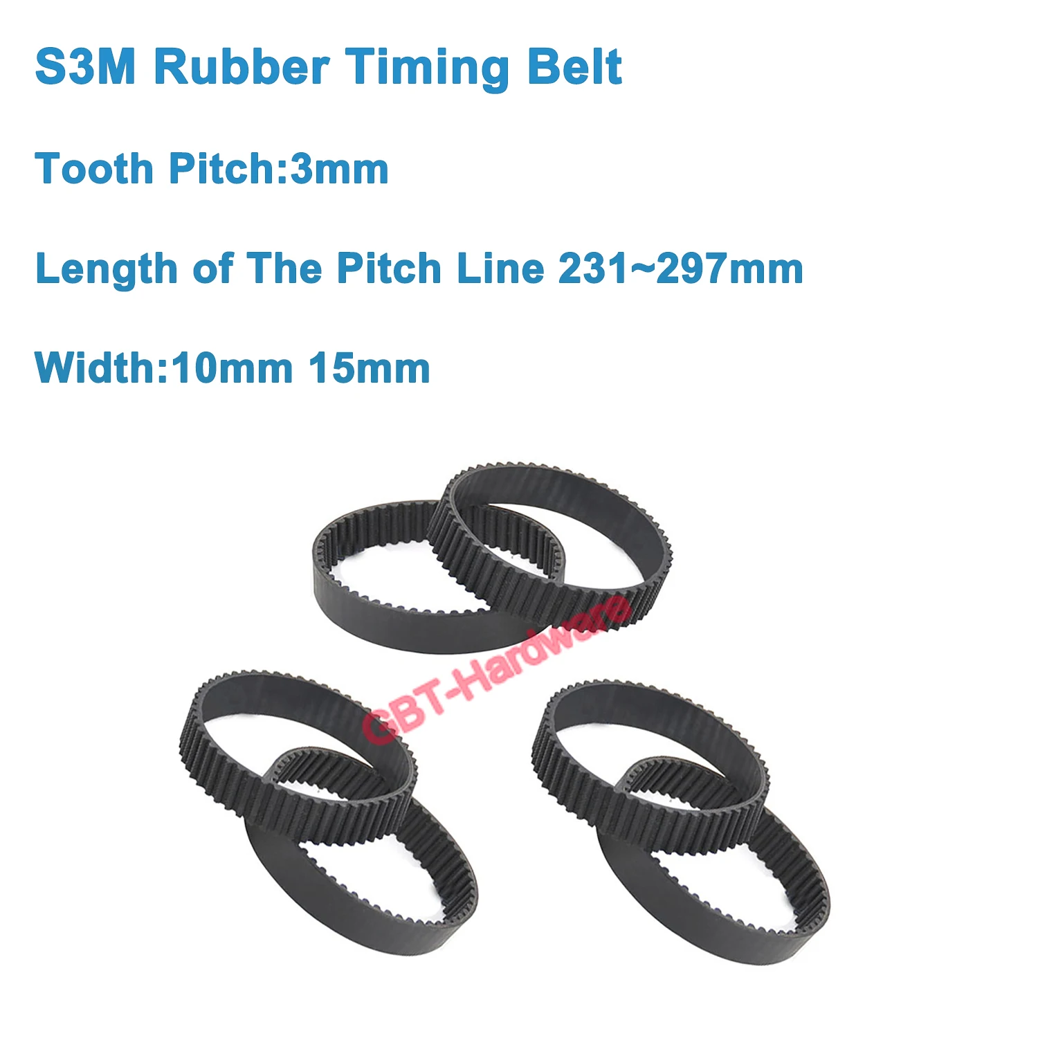 

1PCS S3M-231 234 237 246 252 255 267 270 276 282 297mm Rubber Close Loop Timing Belt Width 10/15mm Belt Grinder Behind Tractor