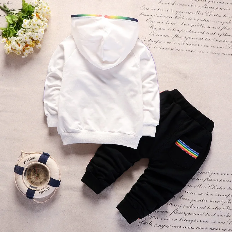 Clothing suit boys girls clothes fashion sports two-piece rainbow trim hooded sweater jacket + pants quality children's clothes