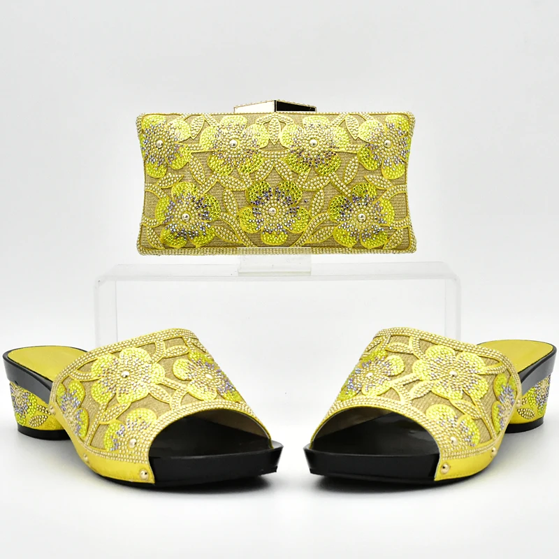 Новейшие туфли и сумки желтого цвета в африканском стиле итальянские женские