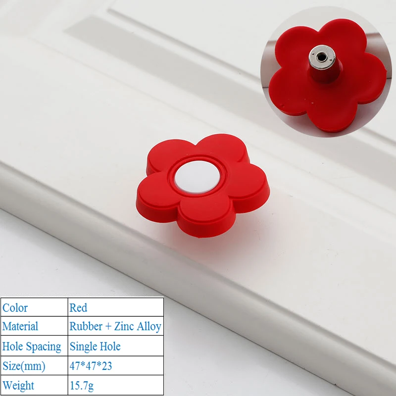 Red 6299-Single LBA, детские резиновые дверные ручки, милые розовые, желтые, синие, Звездные, лунные, облачные, кухонные ручки и ручки для шкафа, мебельные ручки для выдвижных ящиков - Цвет: Red 6299-Single