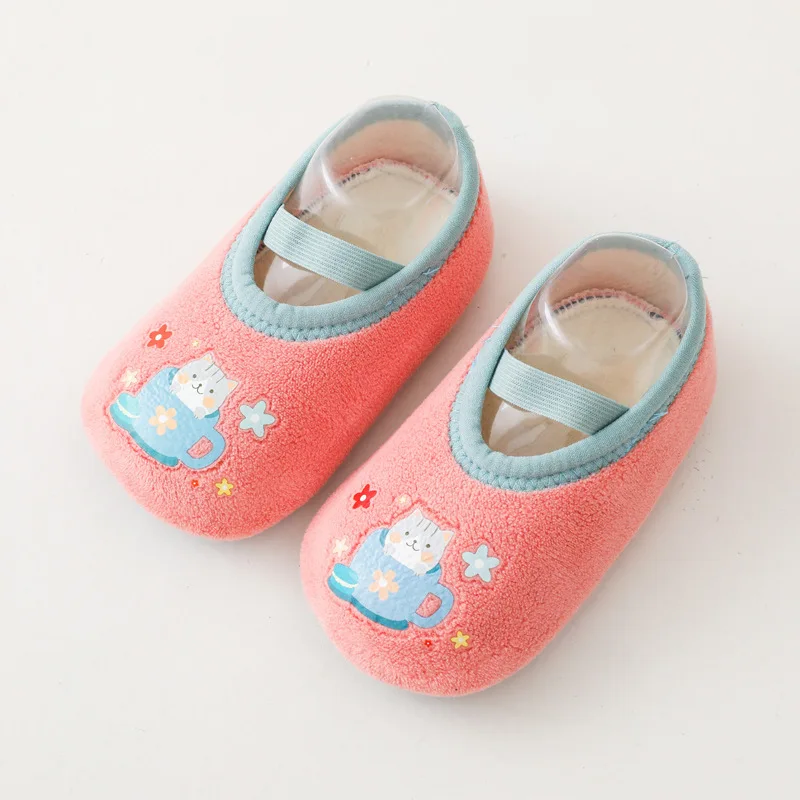 

Children's floor socks for fall/winter plus velvet thickened non-slip cartoon soft-soled toddler shoes baby indoor footwear