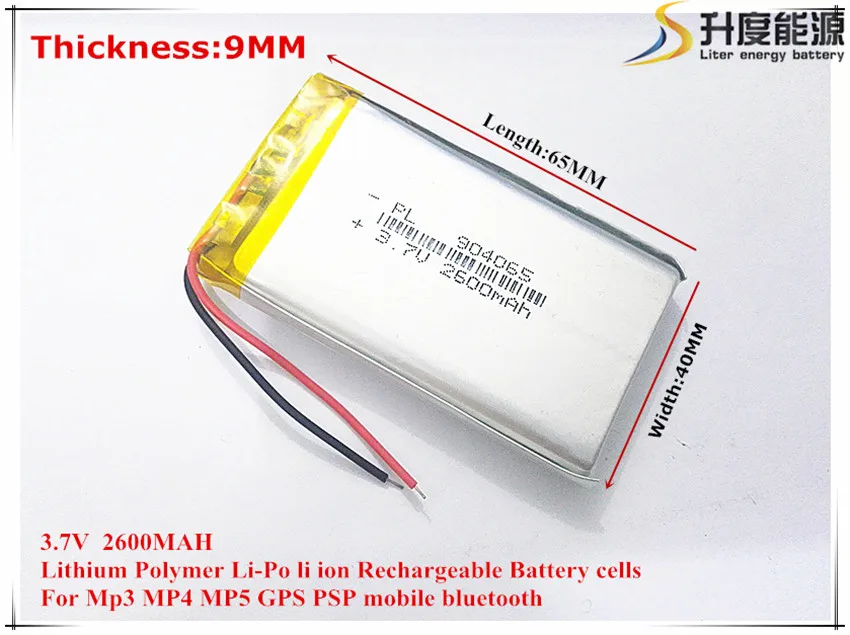

2pcs Polymer battery 2600mah 3.7V 904065 smart home MP3 speakers Li-ion battery for dvr,GPS,mp3,mp4,cell phone,speaker