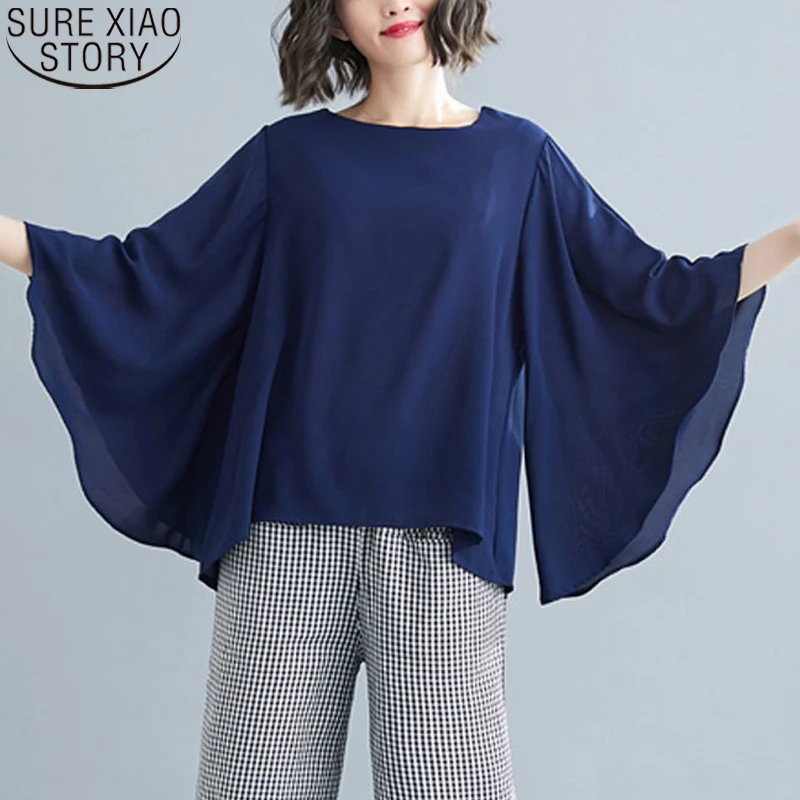 Блузка женская из хлопка и льна однотонная модная Асимметричная блузка с