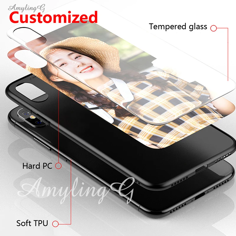 DIY-Glass Персонализированные закаленное Стекло Пользовательские чехол для телефона для iphone 6 6s plus X/XS/MAX/XR/8/8 Plus чехол "сделай сам" с возможностью нанесения собственного логотипа 7Plus 11 Pro дизайн фото - Цвет: DIY-Glass