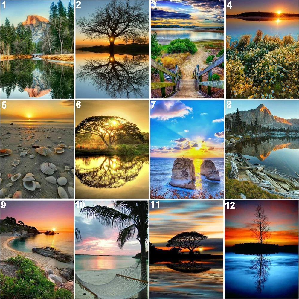 Закат пляж полная дрель DIY 5D круглая алмазная живопись вышивка крестиком наборы