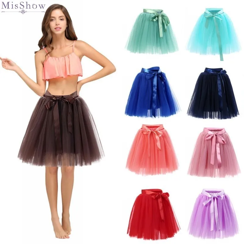 Летняя женская короткая фатиновая юбка с высокой талией трапециевидная пачка