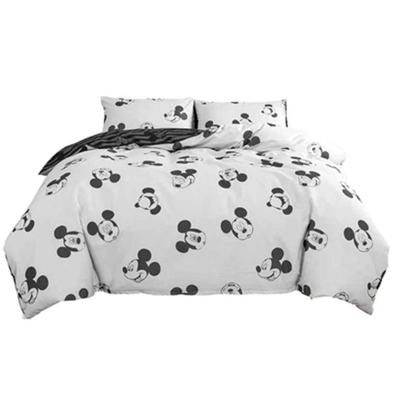 

100% Cotton Disney Mickey Mouse Luxury Bedding Set Duvet Cover Sets Black Comforter Bed Linens Cotton Queen Bedding Set