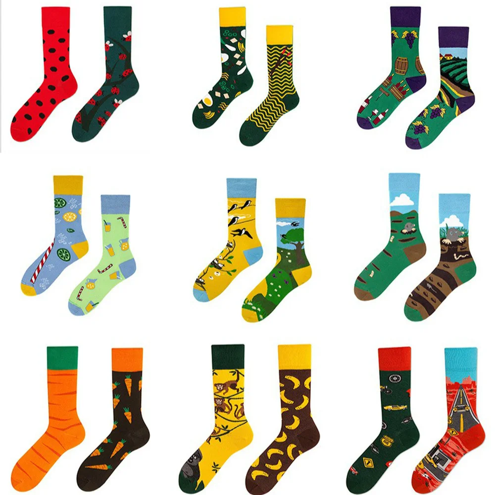 

Autumn Winter Creative Couple Women's AB Socks Fashion Personality Trend Cartoon Jacquard Long Tube Cotton Unisex Kawaii Socks