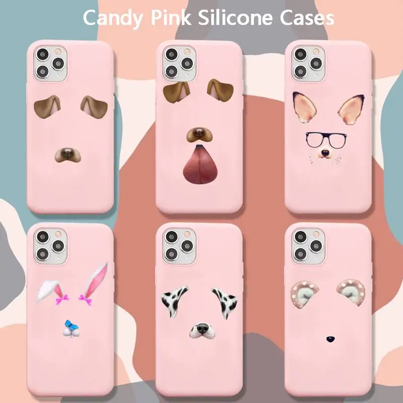 

Cute Creative pet dog head Phone Case for iPhone 8 7 6 6S Plus X XR 11 12 Pro mini pro XS MAX Matte Candy Pink Silicone Cases