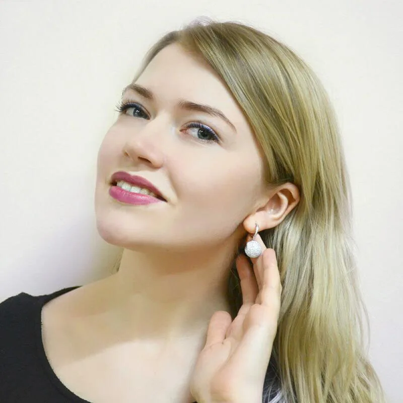 Круглые серьги кольца из серебра 925 пробы с микро инкрустацией TSE42|Серьги-кольца| |