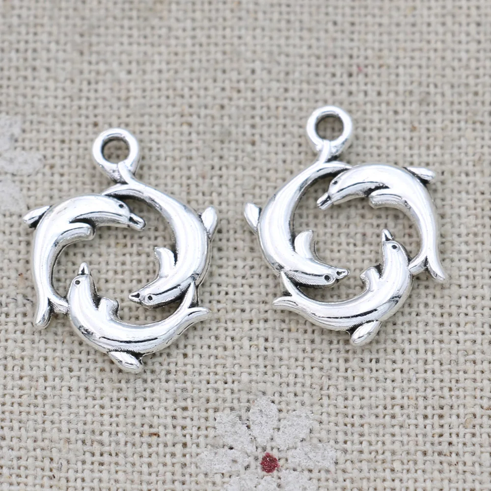 10 шт. тибетские посеребренные Подвески с дельфинами для изготовления браслетов