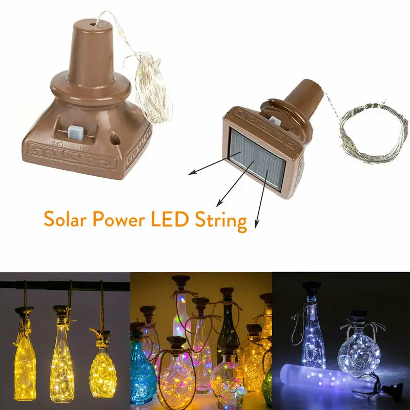 Солнечные светильники в форме винных бутылок 10 20 LED Медь светильники-пробка мини