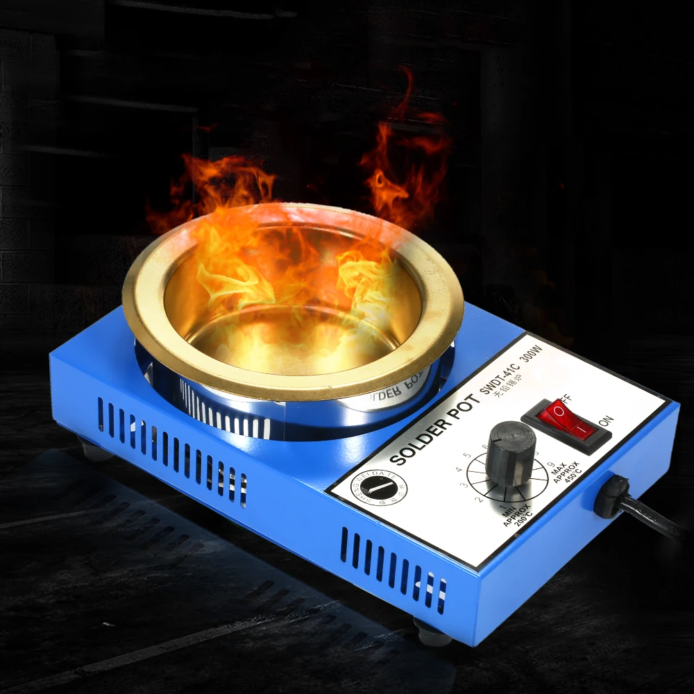 

220V 300W Solder Pot Tin Melting Furnace Thermoregulation Soldering Desoldering Bath 100/80/50/38mm 200~450 Centigrade EU Plug