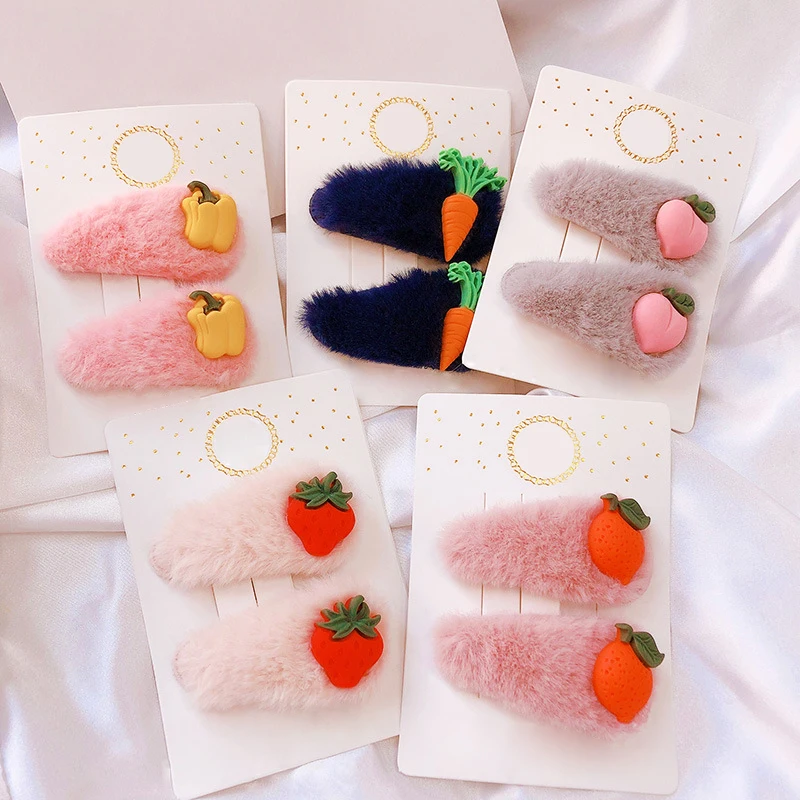 2 шт./компл. детская заколка для волос фруктов и овощей пушистой плюшевой ткани