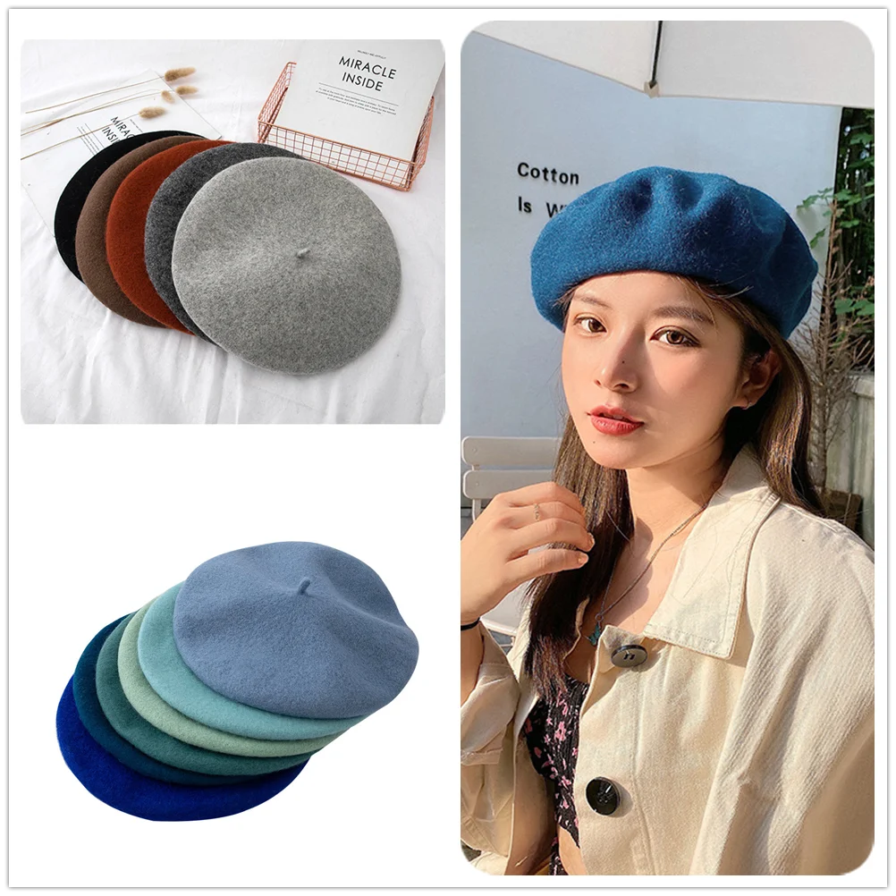

20 Colors Autumn Winter Hat Wool Thick Berets French Artist Beret Women Painter Hat Girls Berets Female Warm Cap Beanies