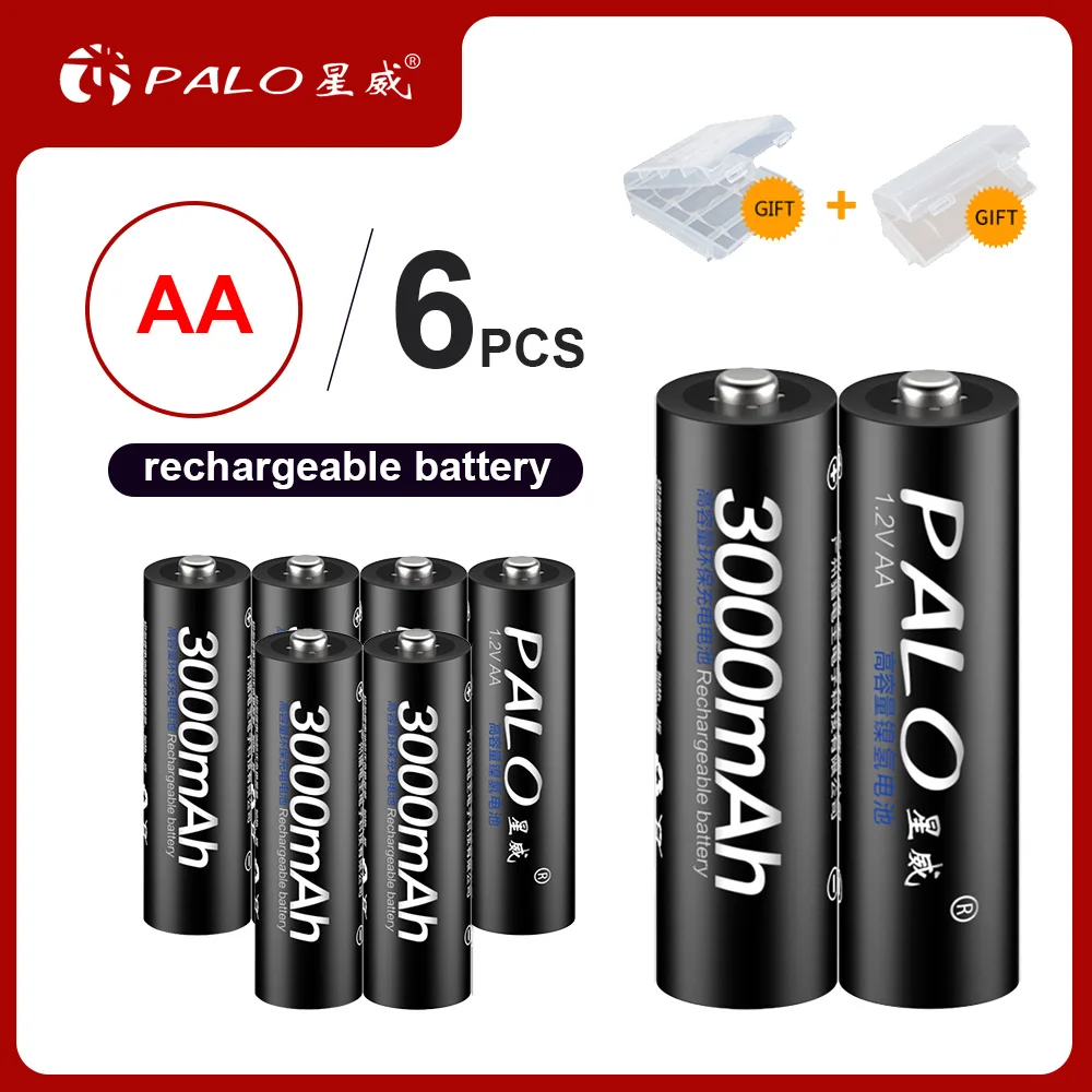 PALO 4/6/8/16 шт. 1,2 V aa 2a AA батарея 3000 mAh Ni-MH AA Аккумуляторная батарея для камеры игрушечный автомобиль батареи - Цвет: 6PCS