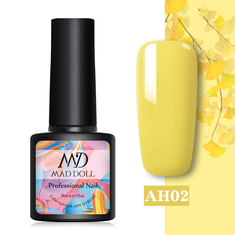 AH02 8 мл MAD DOLL Soak Off УФ Гель-лак Желтая серия дизайн ногтей Гель-лак для нейл-арта Маникюр Дизайн Лак 1 бутылка - Цвет: AH02