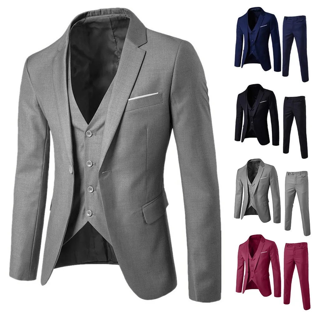 KANCOOLD Men 3 Pieces Solid Classic Blazers Sets Business Blazer +Vest +Pants Suits Spring Autumn Oversize Wedding Set | Мужская одежда