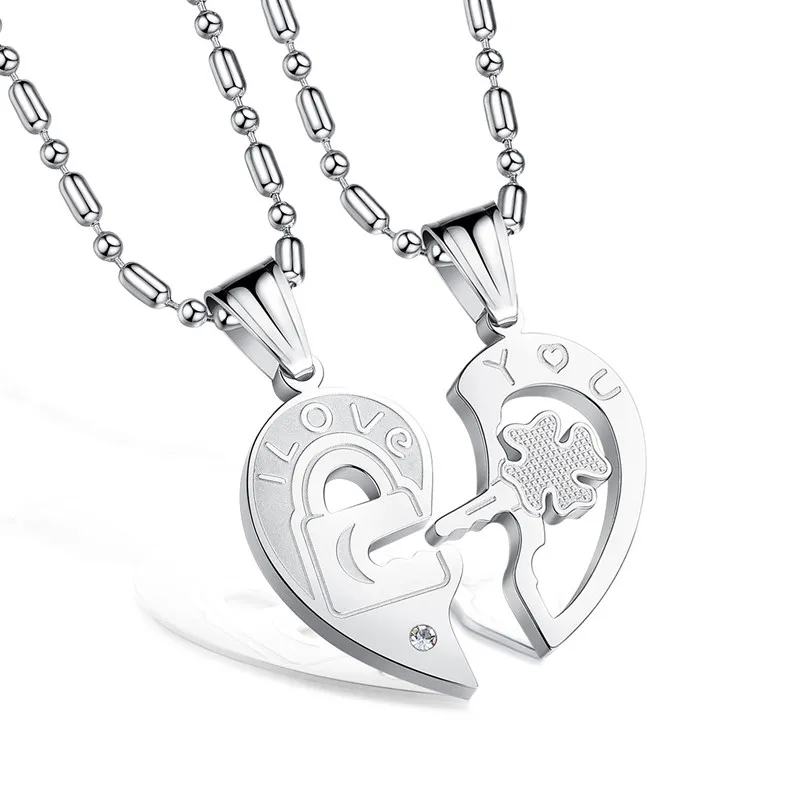 Новая Модная креативная I LOVE YOU Lock шить пара ожерелий с сердцами Титан Сталь кулон