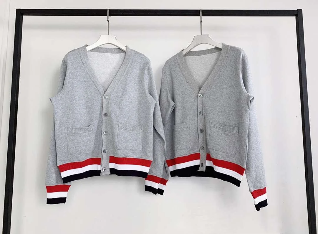 

brand 2021 fashion tb V-neck cardigan men women England smart causal red white blue striped sweater autumn cotton coat