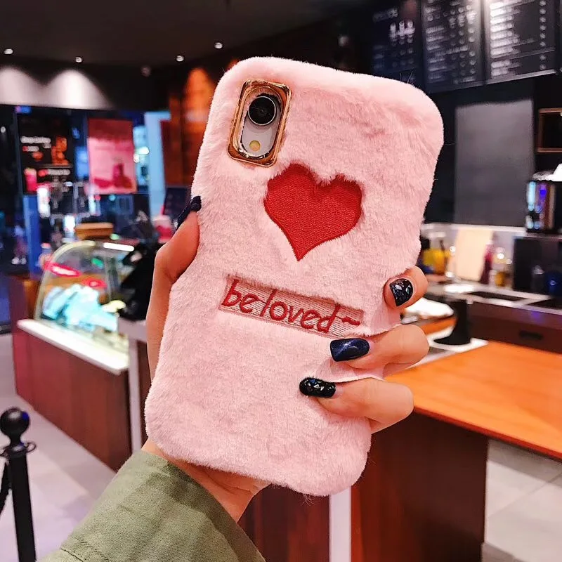 KISSCASE Love Heart плюшевый теплый чехол для телефона iPhone XR X XS Max TPU меховой пушистый 7 8 Plus