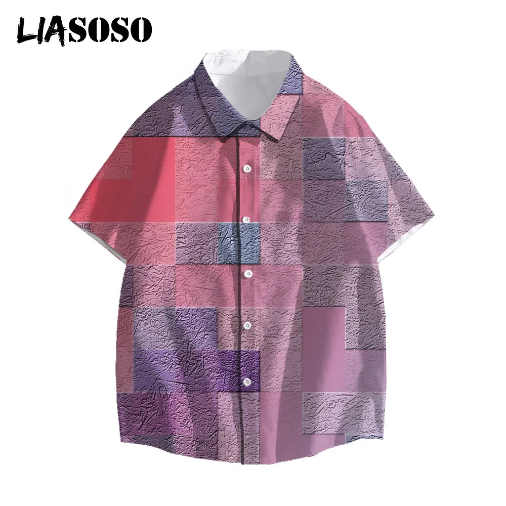 

LIASOSO 3D Print Geometry Three-Dimensional Graphic Summer Men Casual Shirts Short-Sleeve Shirts Holiday Streetwear Women